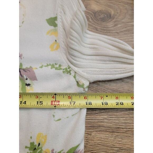 AGB Floral Sweater Women's XL Button Front Summer Cardigan Off White - Picture 8 of 12